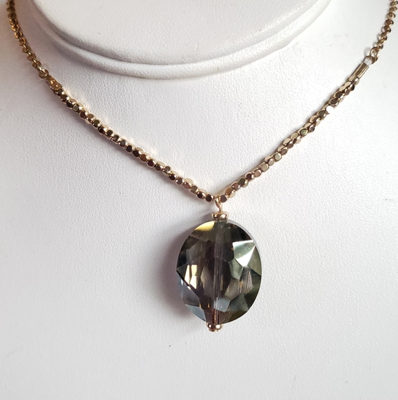 LUXURY CHOKER NECKLACE DAINTY GOLD VERMEIL SMOKY QUARTZ PENDANT NEW NEUTRAL Y2K - Picture 2 of 8